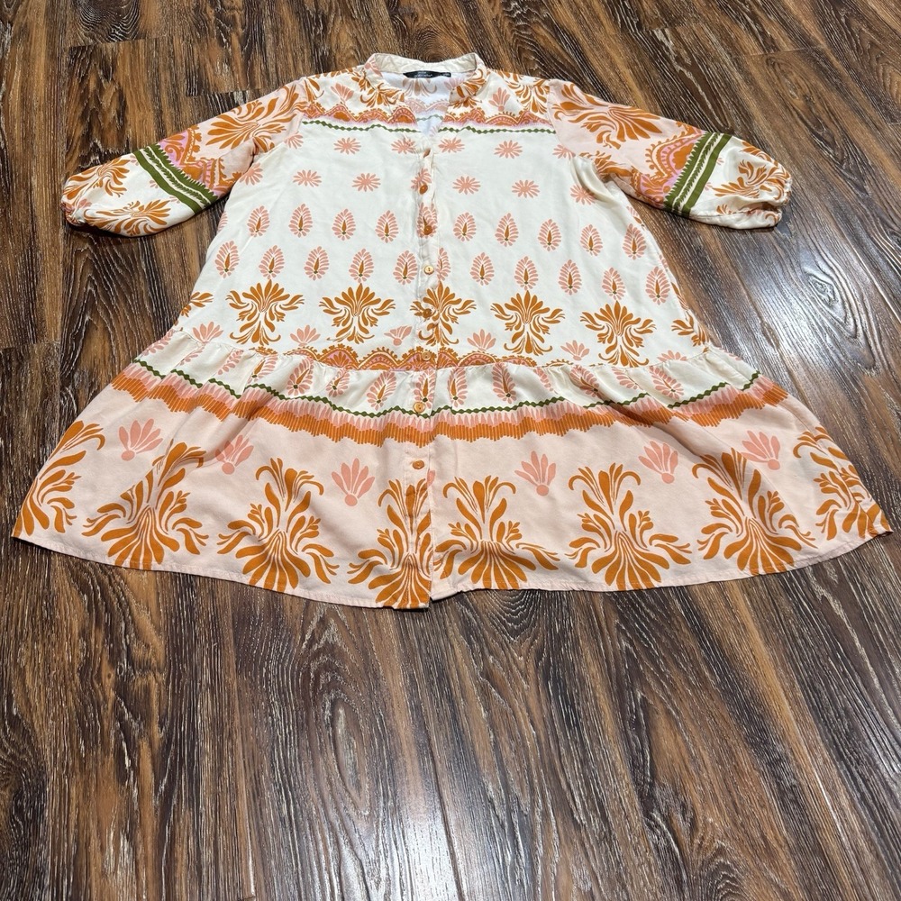 Mlle Gabrielle Cream Dress with Orange and Olive Print